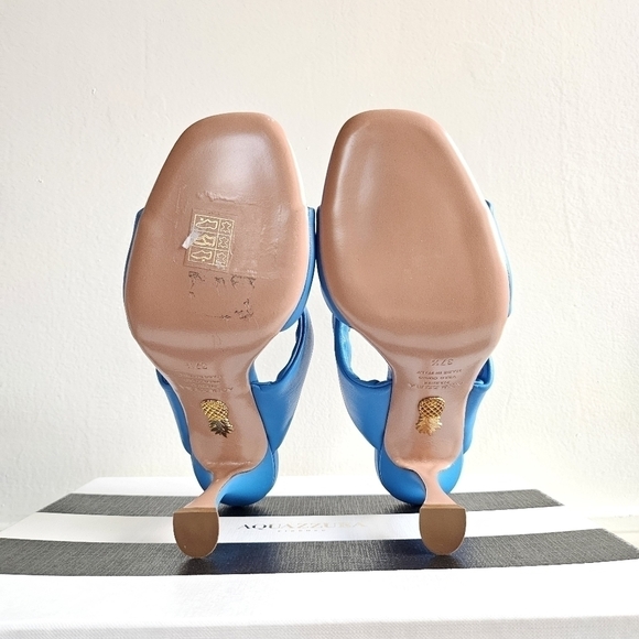 New Aquazzura Twist Leather 95mm Slip On Turquoise Mule Sandals 7.5 US - Picture 14 of 16